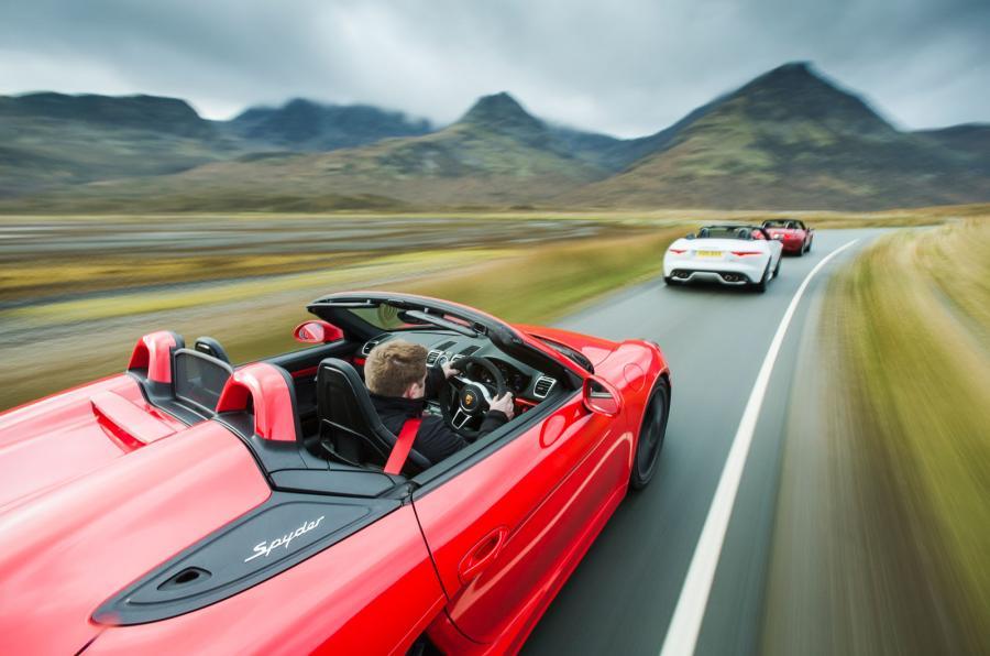Cabrio clash: Porsche Boxster Spyder vs Jaguar F-type R vs Mazda MX-5